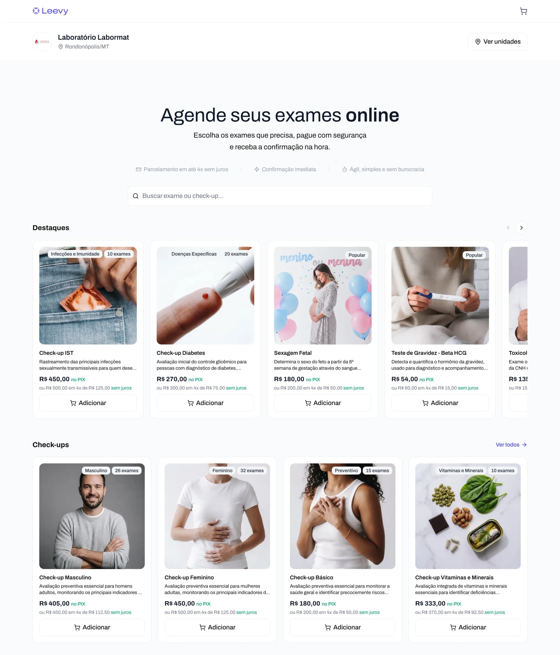 Loja digital do laboratório na Leevy